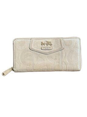 Coach Madison Op Art Accordion Zip Wallet Silver Champagne Gold Hardware